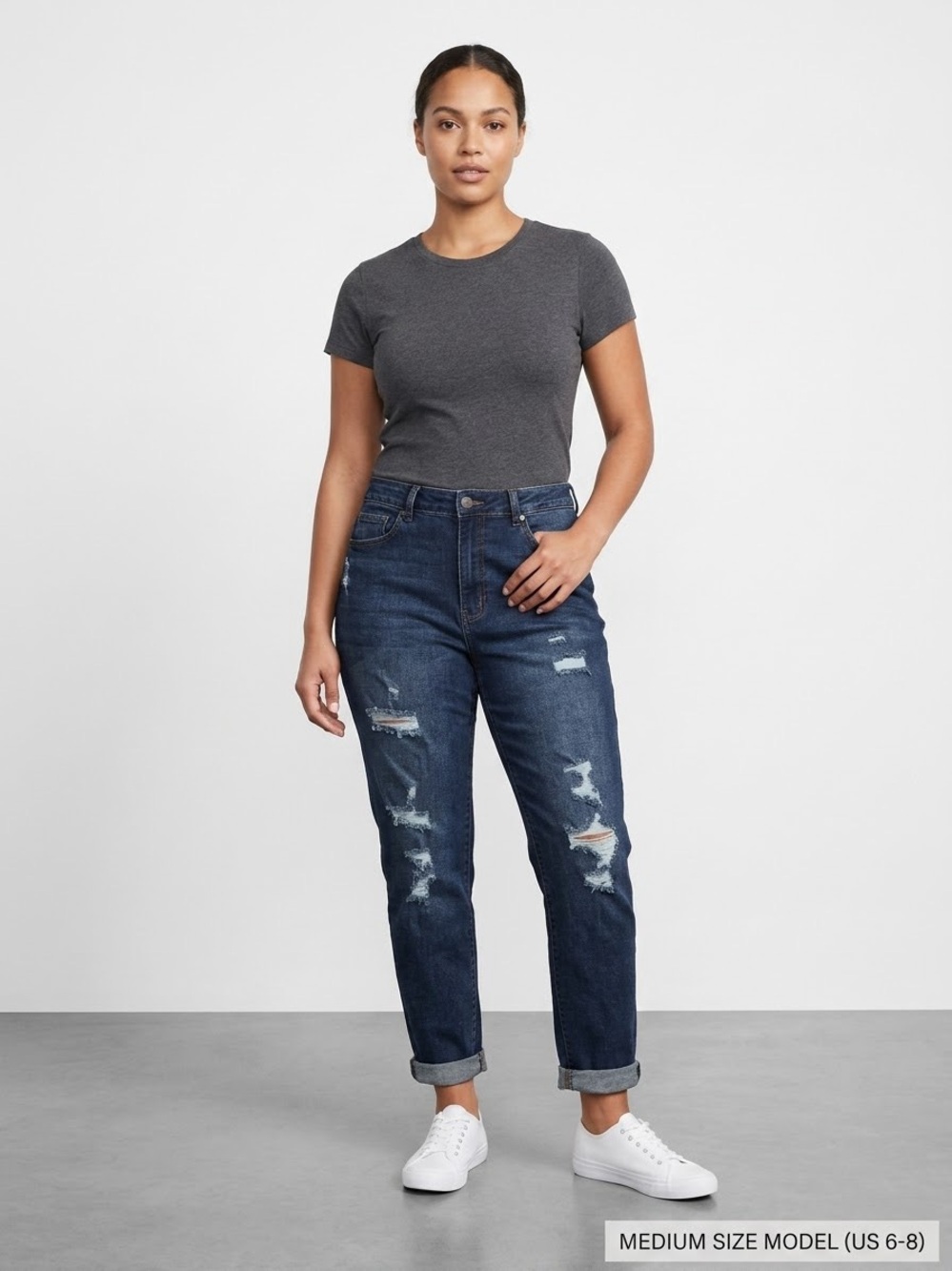Wax Jean Dark Blue Distressed Boyfriend Jeans